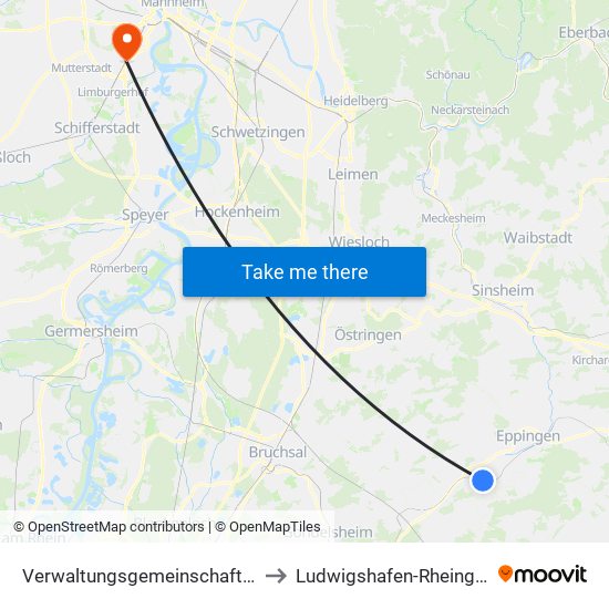 Verwaltungsgemeinschaft Sulzfeld to Ludwigshafen-Rheingönheim map