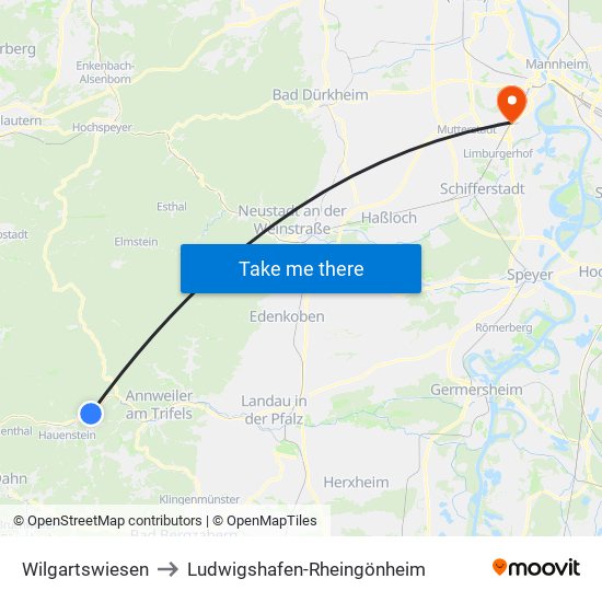 Wilgartswiesen to Ludwigshafen-Rheingönheim map