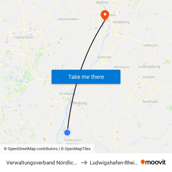 Verwaltungsverband Nördlicher Kaiserstuhl to Ludwigshafen-Rheingönheim map