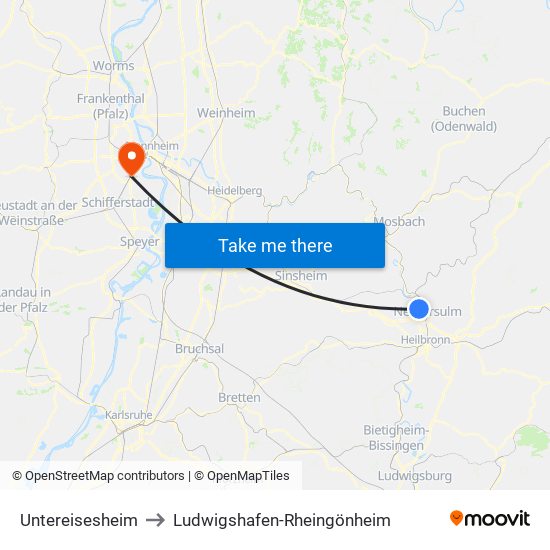 Untereisesheim to Ludwigshafen-Rheingönheim map