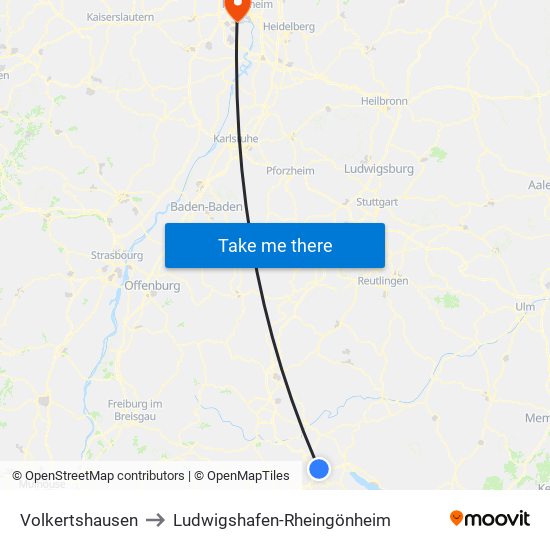 Volkertshausen to Ludwigshafen-Rheingönheim map