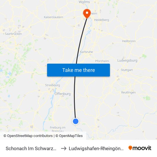 Schonach Im Schwarzwald to Ludwigshafen-Rheingönheim map