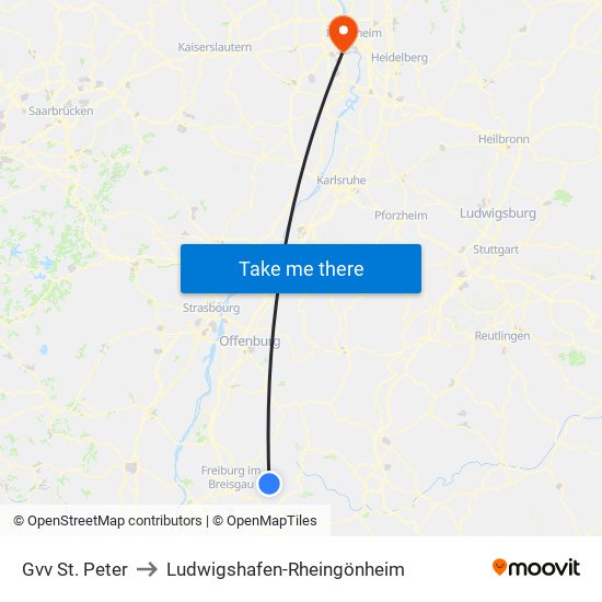 Gvv St. Peter to Ludwigshafen-Rheingönheim map