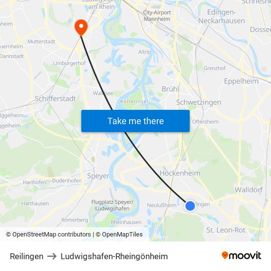 Reilingen to Ludwigshafen-Rheingönheim map