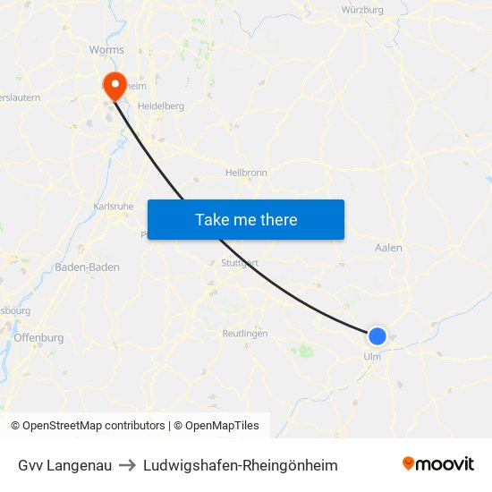 Gvv Langenau to Ludwigshafen-Rheingönheim map