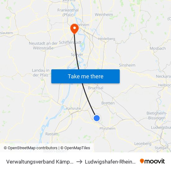 Verwaltungsverband Kämpfelbachtal to Ludwigshafen-Rheingönheim map