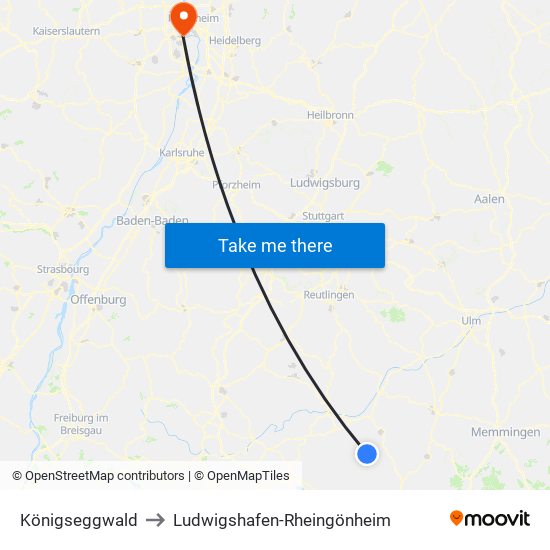 Königseggwald to Ludwigshafen-Rheingönheim map