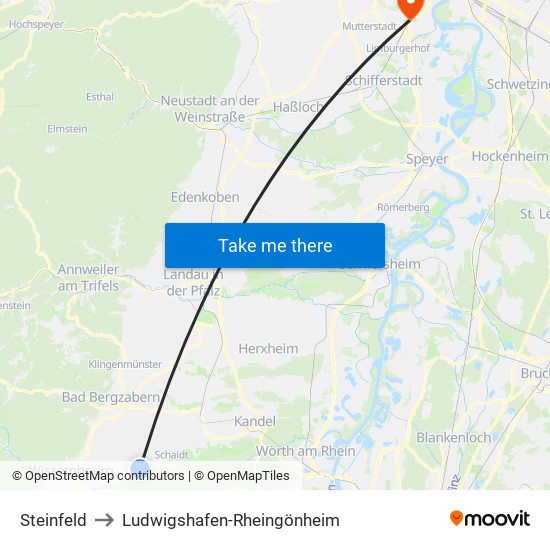 Steinfeld to Ludwigshafen-Rheingönheim map