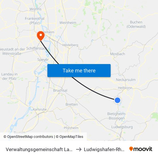 Verwaltungsgemeinschaft Lauffen am Neckar to Ludwigshafen-Rheingönheim map