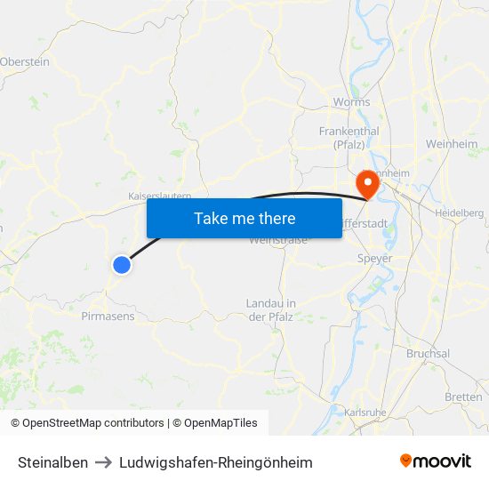 Steinalben to Ludwigshafen-Rheingönheim map