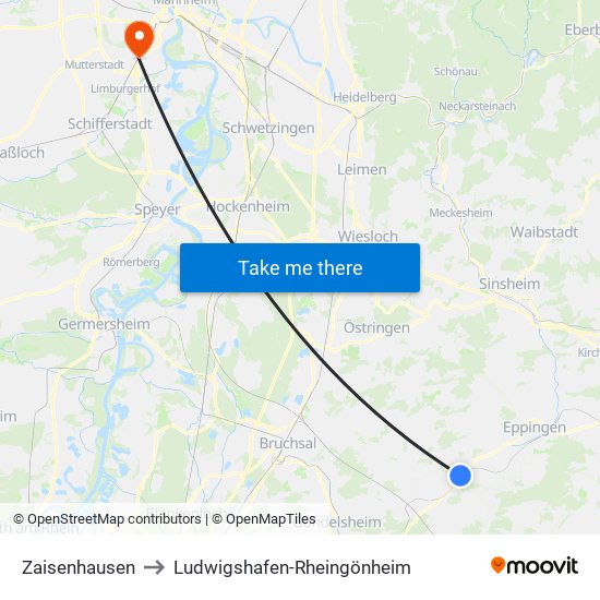 Zaisenhausen to Ludwigshafen-Rheingönheim map