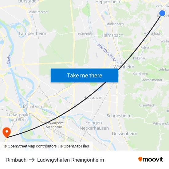 Rimbach to Ludwigshafen-Rheingönheim map