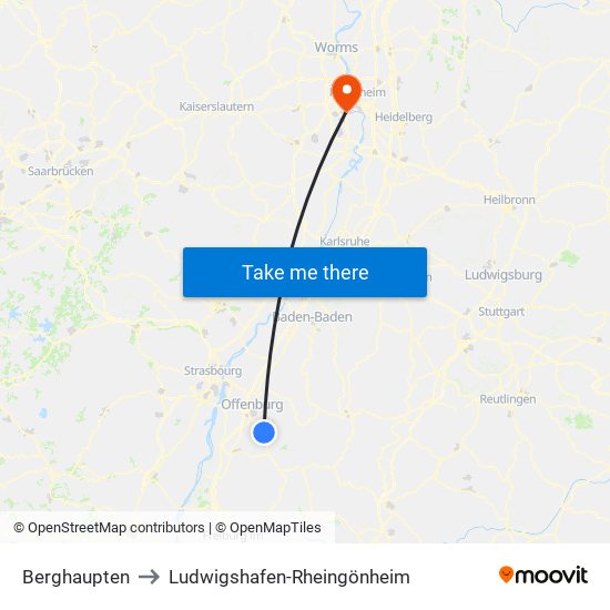 Berghaupten to Ludwigshafen-Rheingönheim map