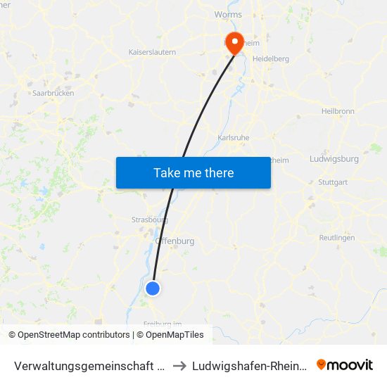 Verwaltungsgemeinschaft Ettenheim to Ludwigshafen-Rheingönheim map