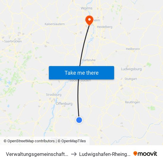 Verwaltungsgemeinschaft Wolfach to Ludwigshafen-Rheingönheim map