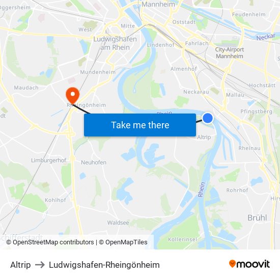 Altrip to Ludwigshafen-Rheingönheim map