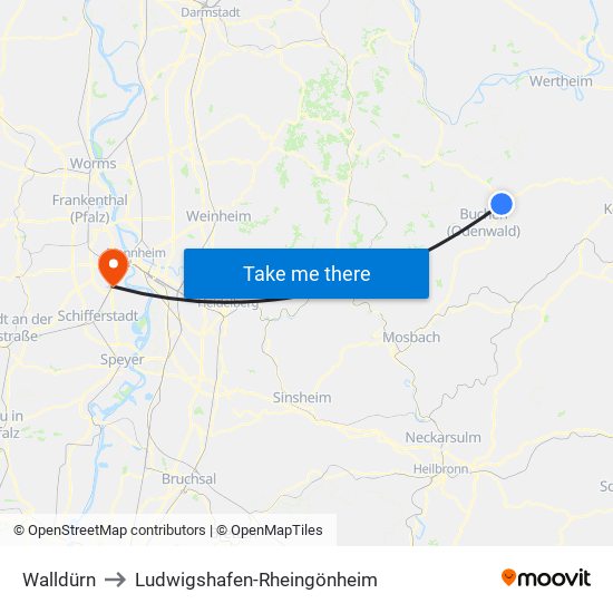 Walldürn to Ludwigshafen-Rheingönheim map