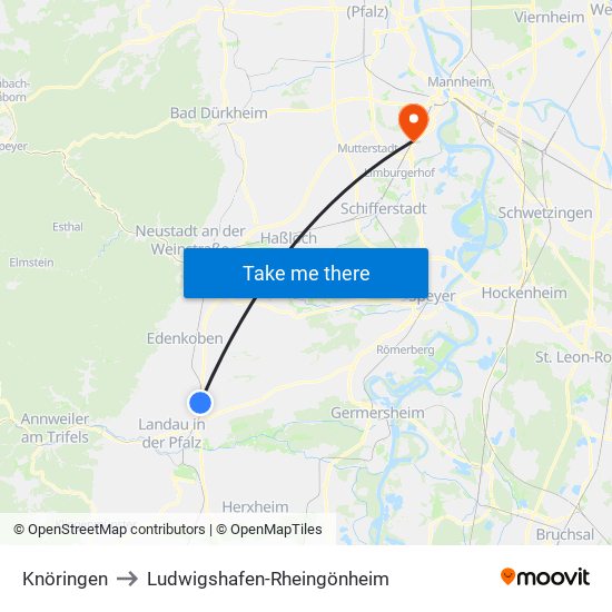 Knöringen to Ludwigshafen-Rheingönheim map