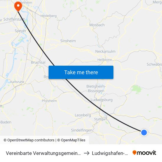 Vereinbarte Verwaltungsgemeinschaft Der Stadt Uhingen to Ludwigshafen-Rheingönheim map