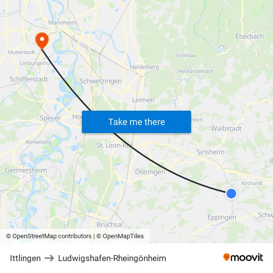 Ittlingen to Ludwigshafen-Rheingönheim map