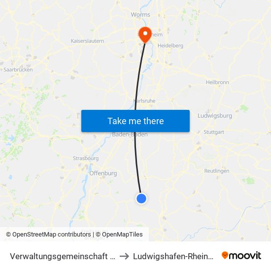 Verwaltungsgemeinschaft Schiltach to Ludwigshafen-Rheingönheim map