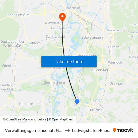 Verwaltungsgemeinschaft Graben-Neudorf to Ludwigshafen-Rheingönheim map