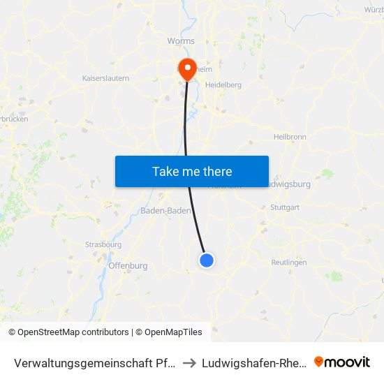 Verwaltungsgemeinschaft Pfalzgrafenweiler to Ludwigshafen-Rheingönheim map