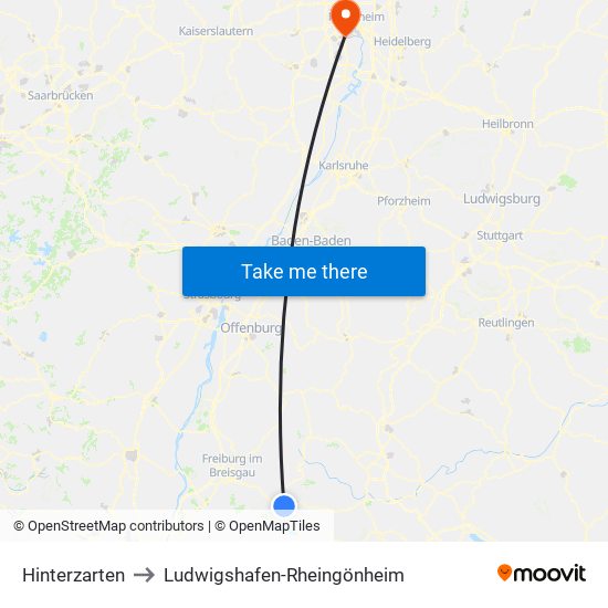 Hinterzarten to Ludwigshafen-Rheingönheim map