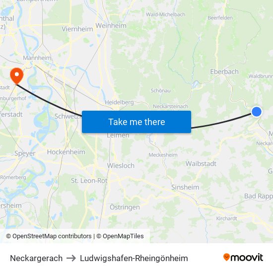 Neckargerach to Ludwigshafen-Rheingönheim map