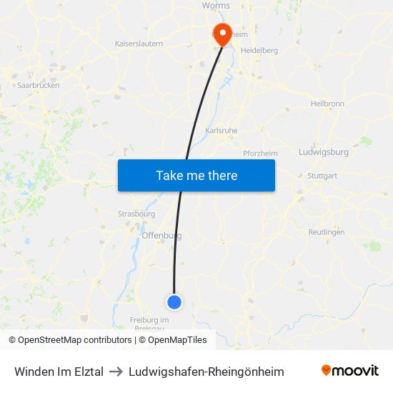 Winden Im Elztal to Ludwigshafen-Rheingönheim map