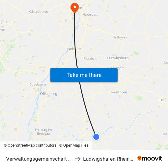 Verwaltungsgemeinschaft Tuttlingen to Ludwigshafen-Rheingönheim map