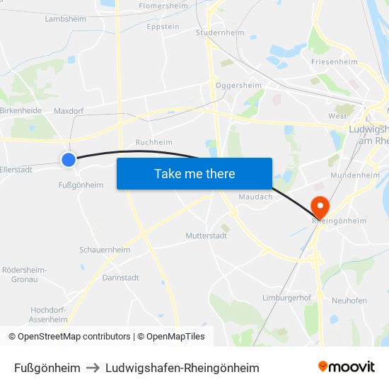 Fußgönheim to Ludwigshafen-Rheingönheim map