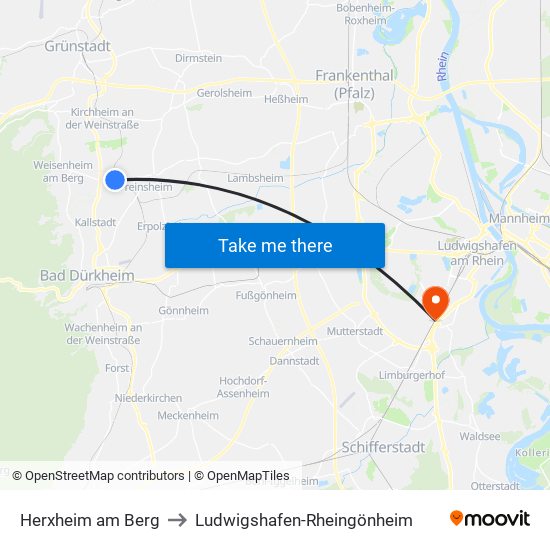 Herxheim am Berg to Ludwigshafen-Rheingönheim map