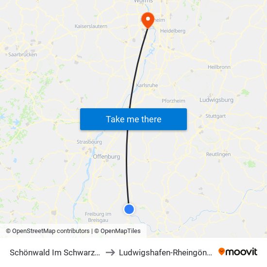 Schönwald Im Schwarzwald to Ludwigshafen-Rheingönheim map