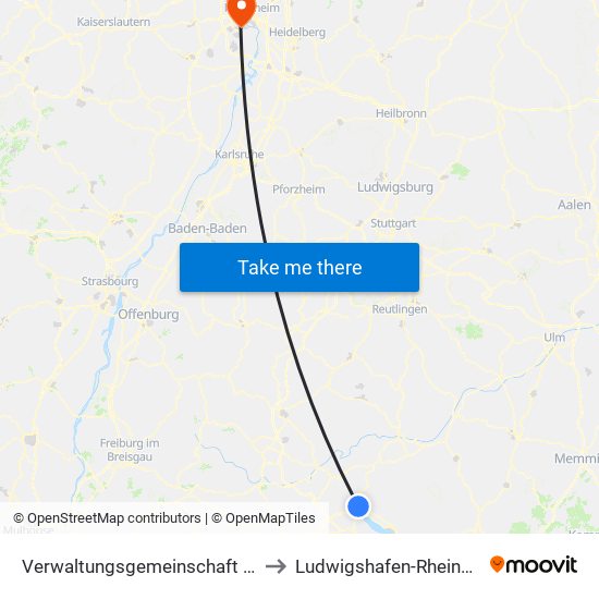 Verwaltungsgemeinschaft Stockach to Ludwigshafen-Rheingönheim map