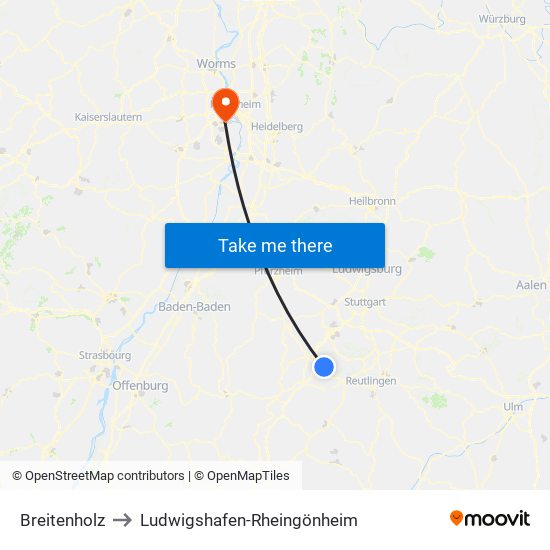 Breitenholz to Ludwigshafen-Rheingönheim map