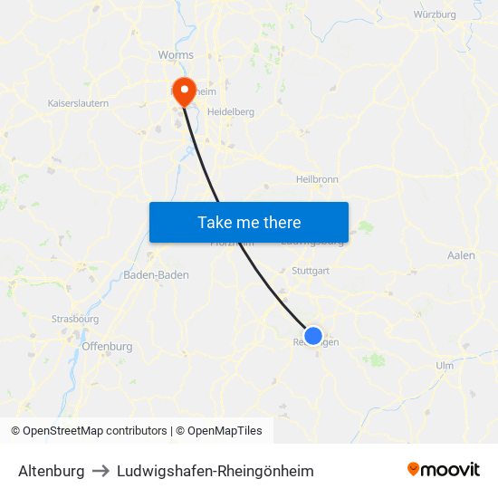 Altenburg to Ludwigshafen-Rheingönheim map