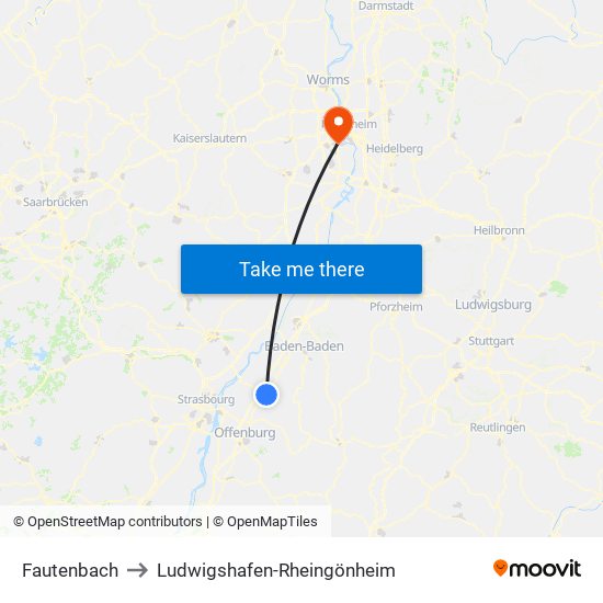 Fautenbach to Ludwigshafen-Rheingönheim map