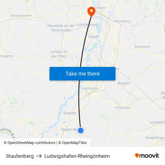 Staufenberg to Ludwigshafen-Rheingönheim map