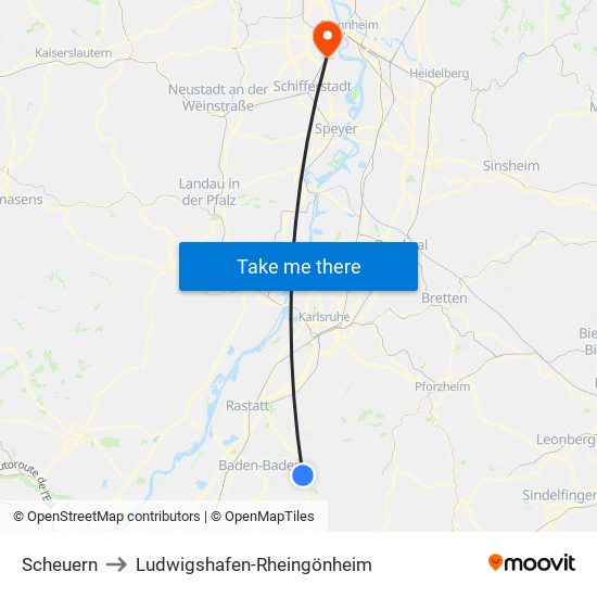 Scheuern to Ludwigshafen-Rheingönheim map