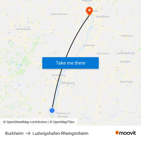 Burkheim to Ludwigshafen-Rheingönheim map
