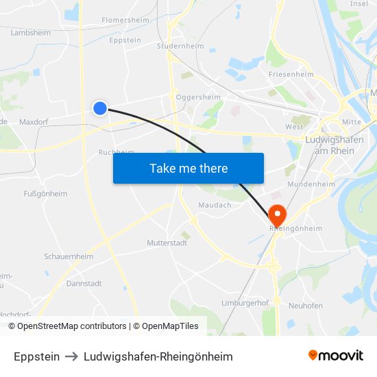 Eppstein to Ludwigshafen-Rheingönheim map