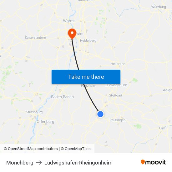 Mönchberg to Ludwigshafen-Rheingönheim map