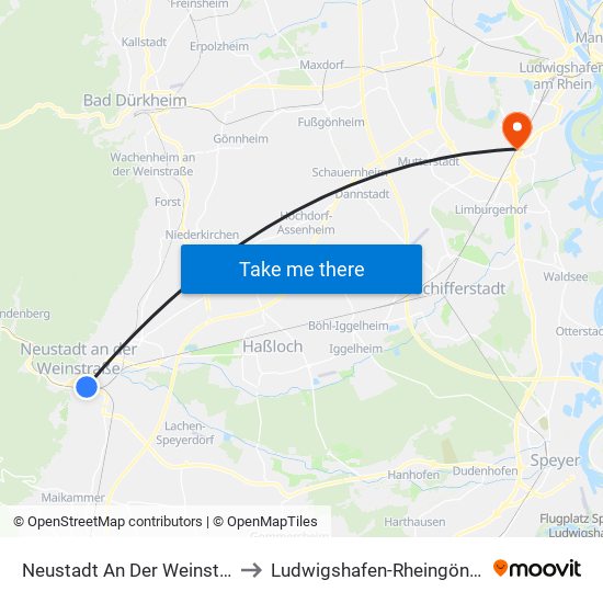 Neustadt An Der Weinstraße to Ludwigshafen-Rheingönheim map