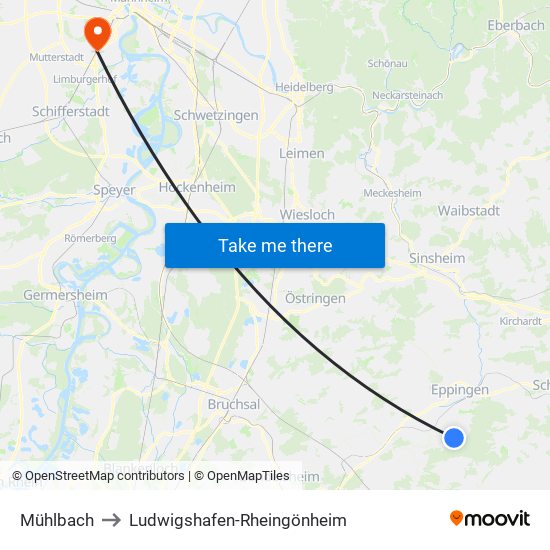 Mühlbach to Ludwigshafen-Rheingönheim map