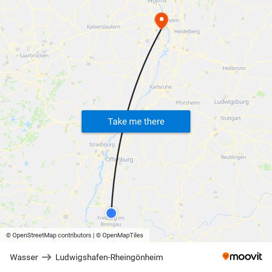 Wasser to Ludwigshafen-Rheingönheim map