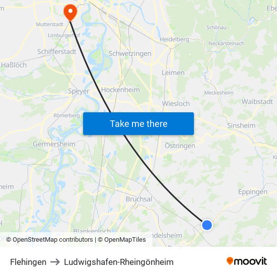 Flehingen to Ludwigshafen-Rheingönheim map