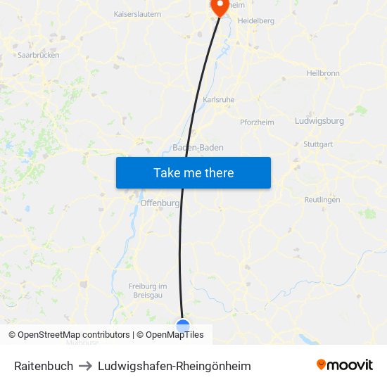 Raitenbuch to Ludwigshafen-Rheingönheim map