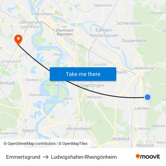 Emmertsgrund to Ludwigshafen-Rheingönheim map