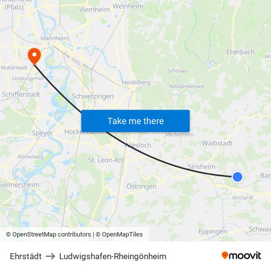 Ehrstädt to Ludwigshafen-Rheingönheim map